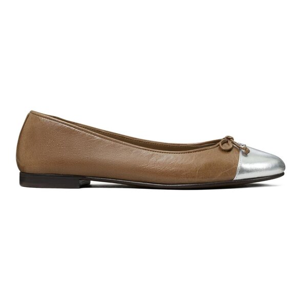 ✨ NEW Tory Burch Cap-Toe Ballet Flats – Tan & Silver – Size 7.5 ($248) - Picture 4 of 4